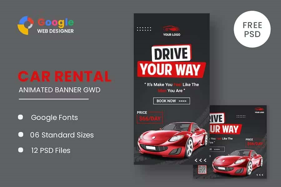 RENT CAR HTML5 BANNER ADS GWD